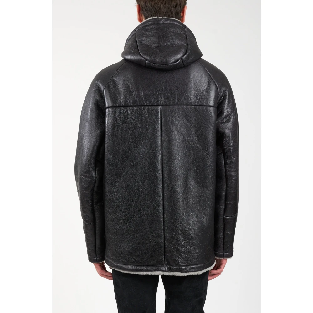 Salvatore Santoro Shearling leren hoodie jas met rits Black Heren