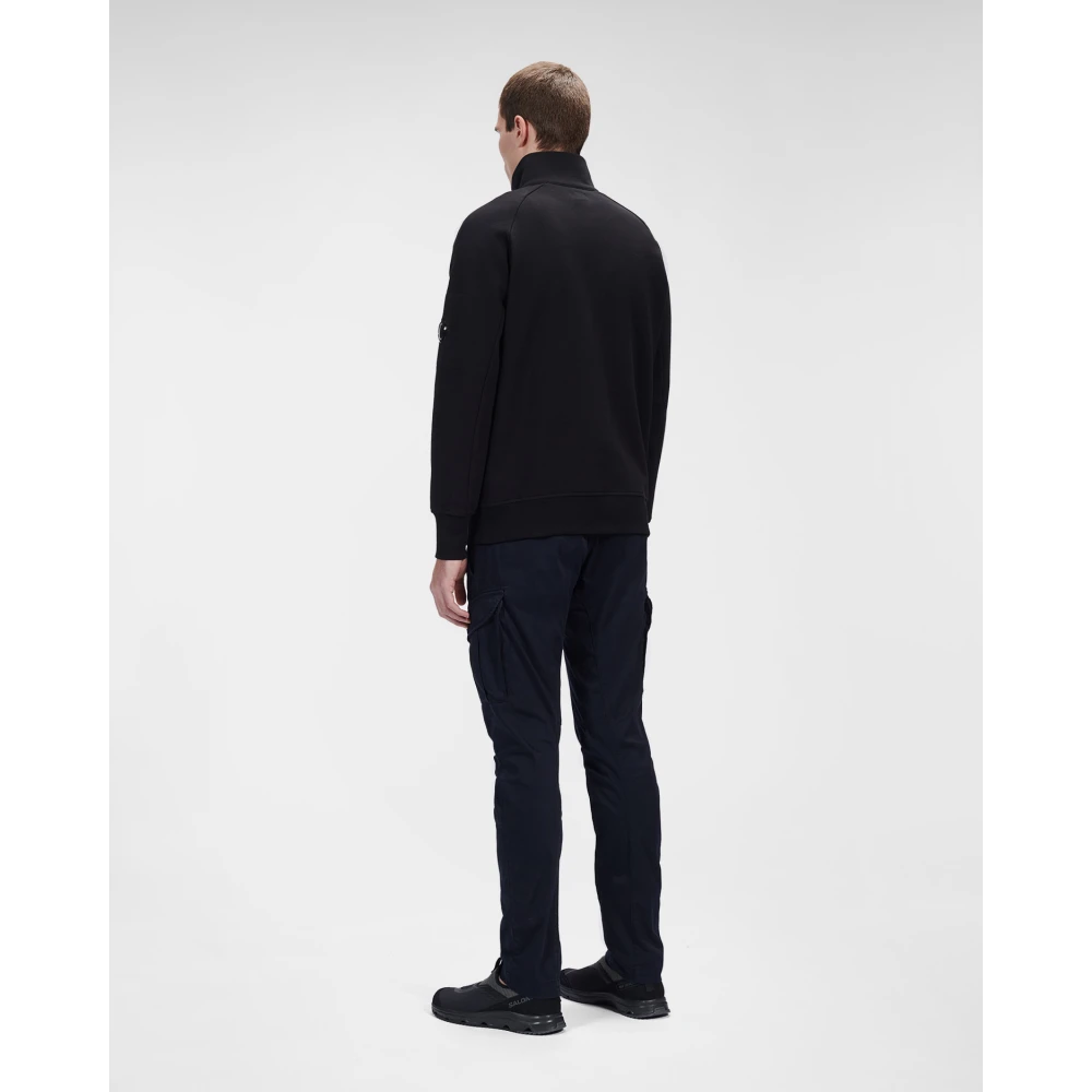 C.P. Company Diagonaal Verhoogd Fleece Opstaande Kraag Sweatshirt Black Heren