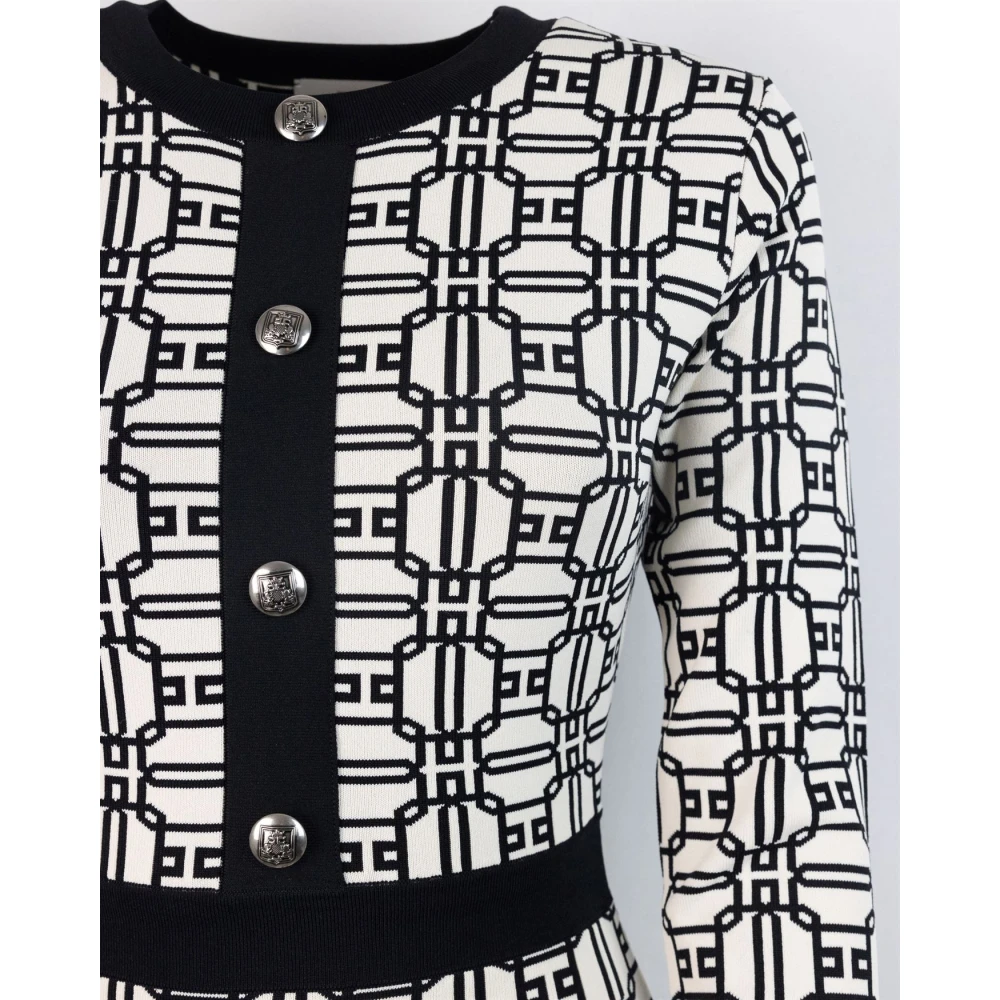 Elisabetta Franchi Witte Monogram Jurk met Gouden Accessoire White Dames