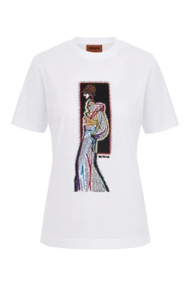 Tryckt T-shirt i bomullsjersey med rund hals