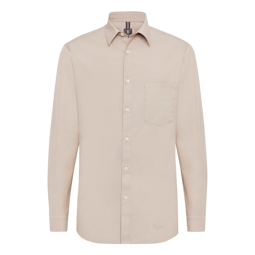 Boggi Milano Regular Fit Katoenen Overhemd Beige Heren