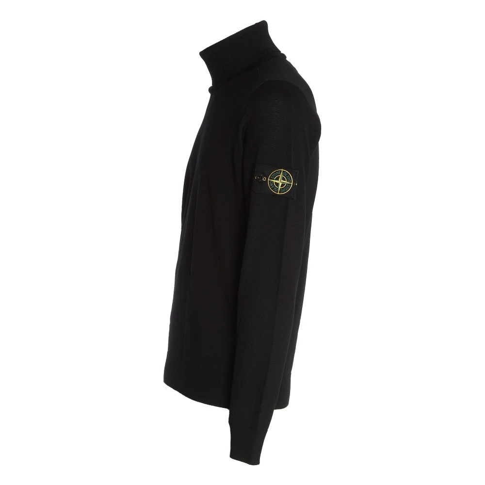 Stone Island Geribbelde Coltrui Sweater Aw24 Black Heren