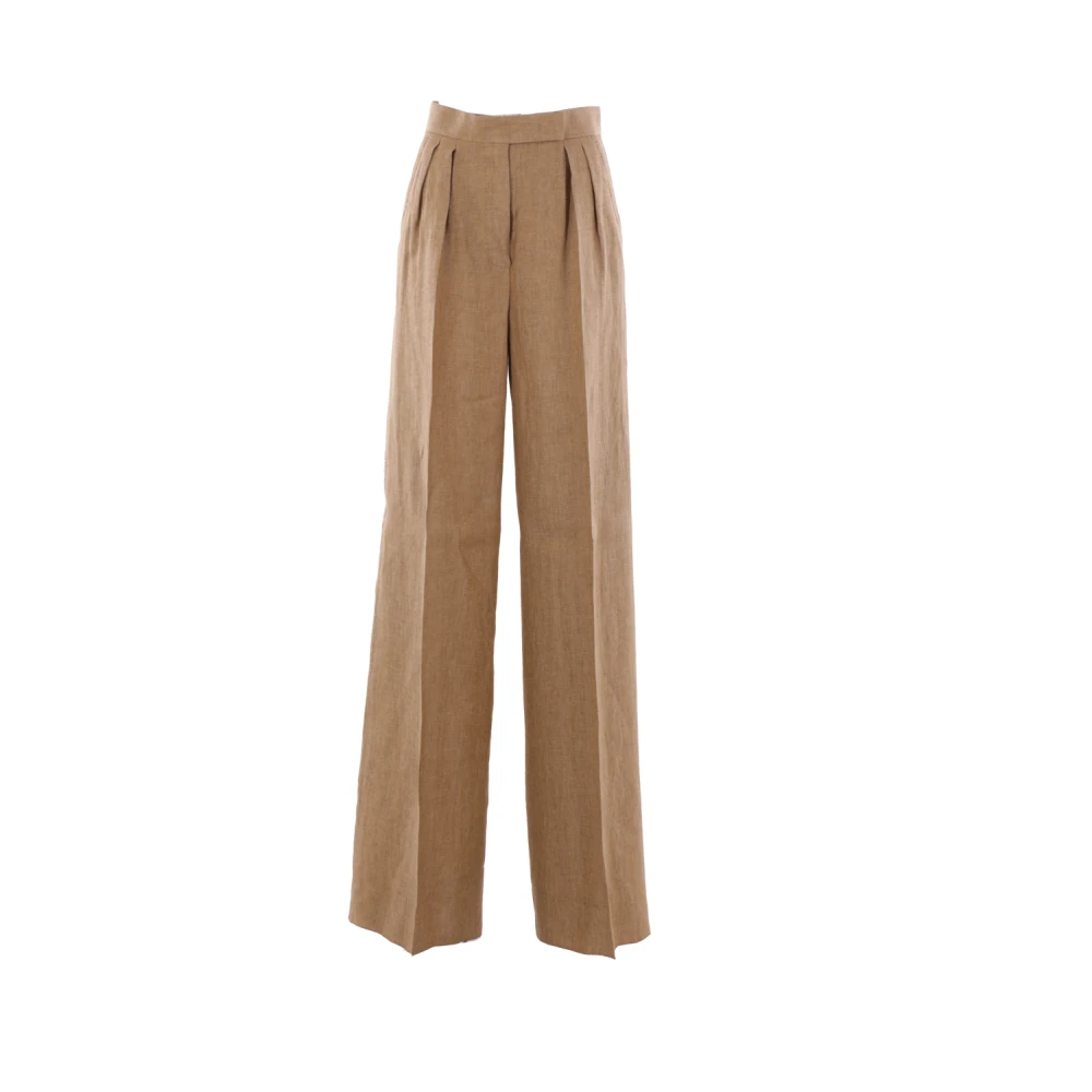 Max Mara Wijde Pijp Linnen Broek Brown Dames