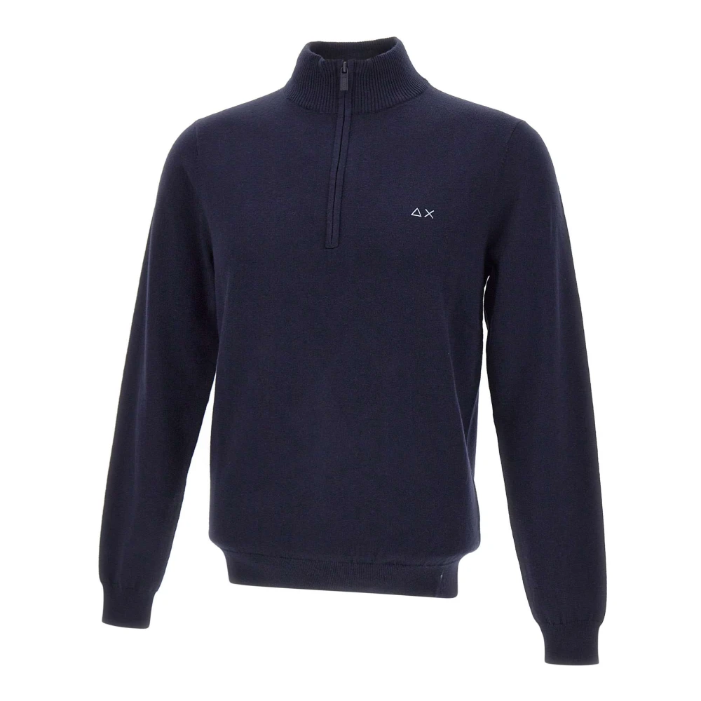 Sun68 Men's Blue Turtlenecks, S, Half Zip Jumper