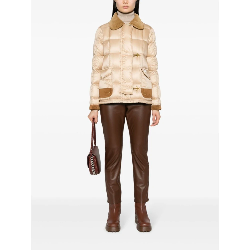 Fay Gewatteerde Beige Jas met Leren Afwerking Beige Dames