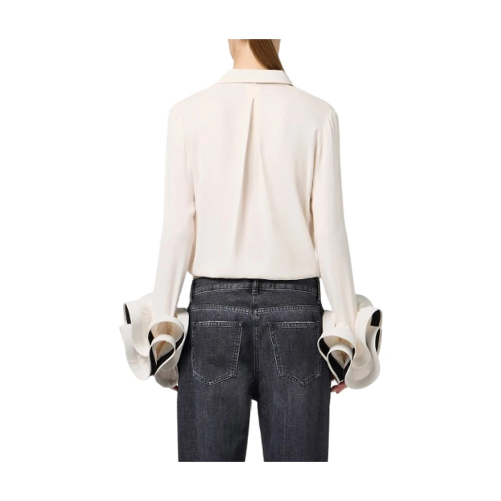 Elisabetta Franchi Gerimpeld Georgette Shirt met Sjaal Beige Dames