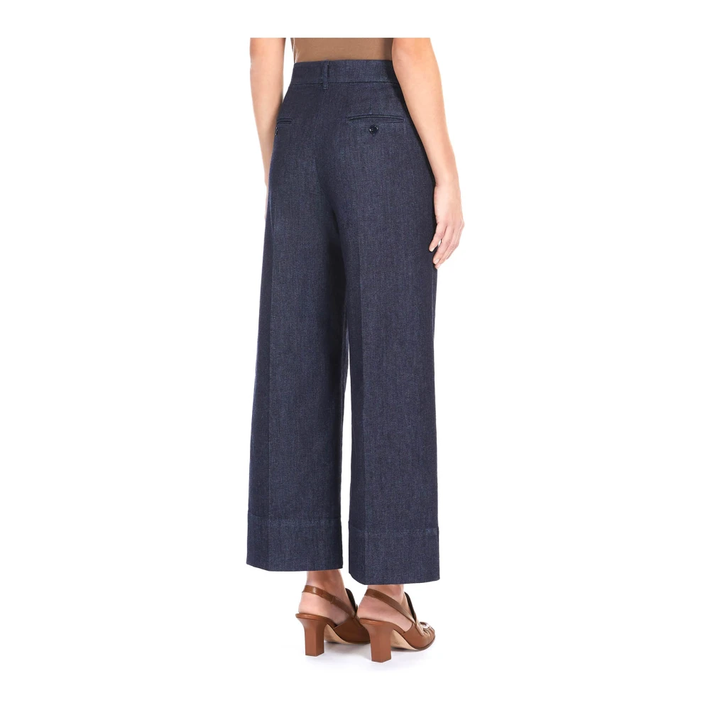 Max Mara Blauwe Cropped Wide Leg Denim Jeans Blue Dames