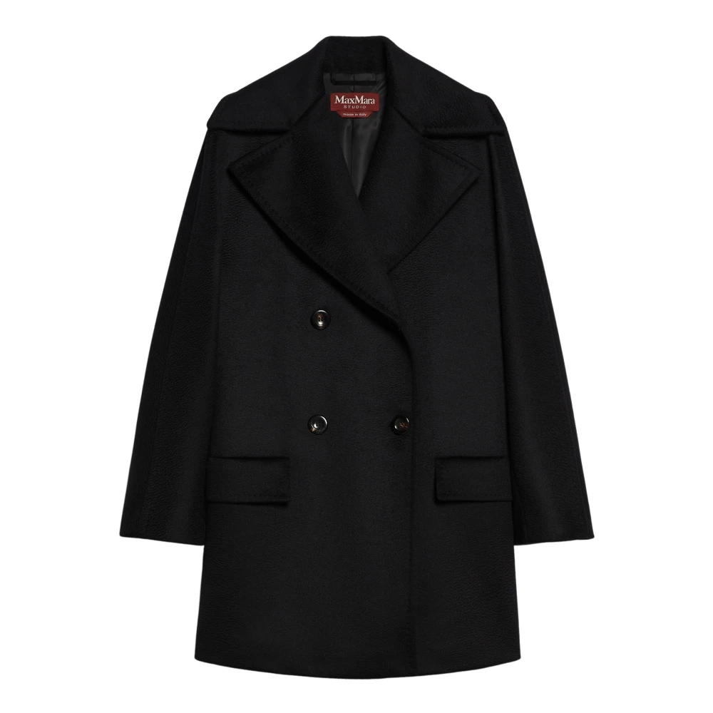 Max Mara Svart Ull Pea Coat med Kimono Ärmar Black, Dam