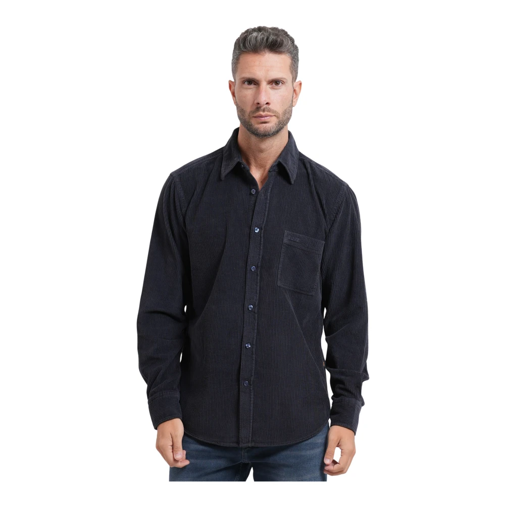 Boss Uomo Blu Scuro Camicia Regular Fit In Velluto A Coste Di Cotone - Immagine 2