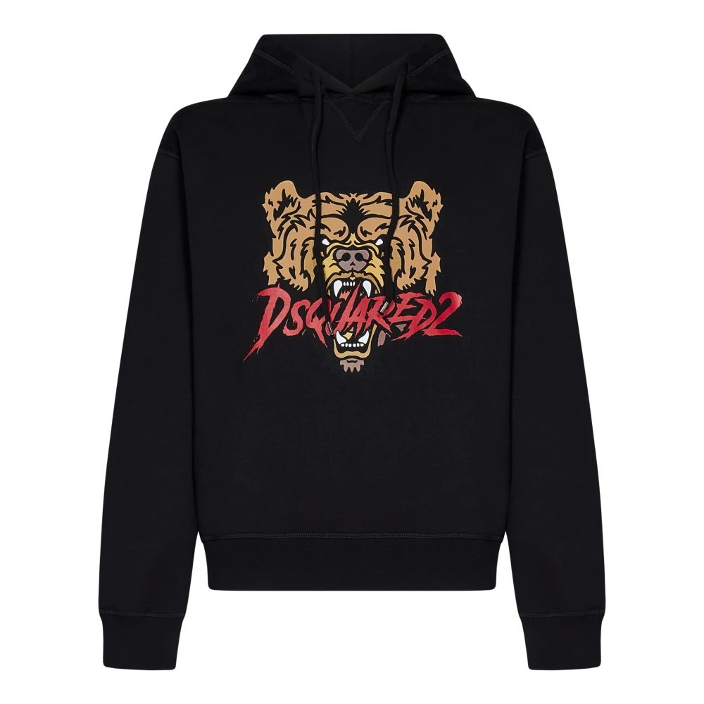 Dsquared2 Zwarte Katoenen Hoodie met Logo Print Black Heren