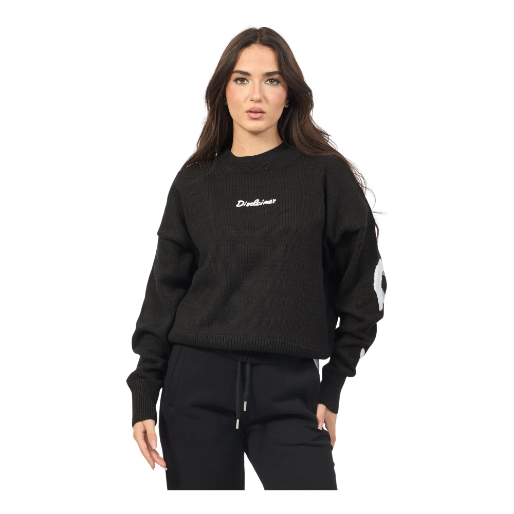 Disclaimer Zwart Wit W Logo Crewneck Sweater Black Dames