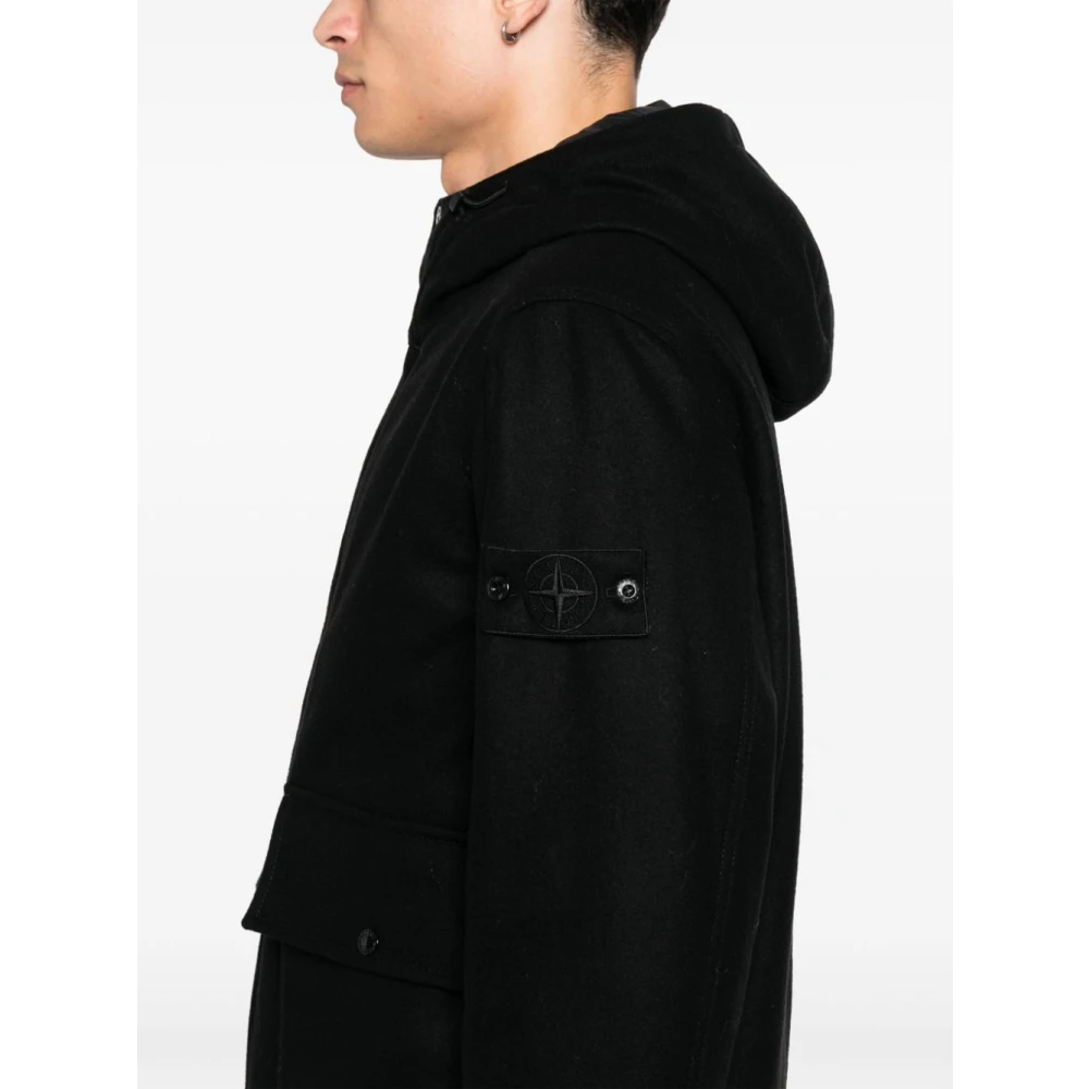 Stone Island Sportieve Zwarte Hoodie Jas Black Heren