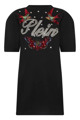 Open Back T-Shirt Dress Tattoo Strass