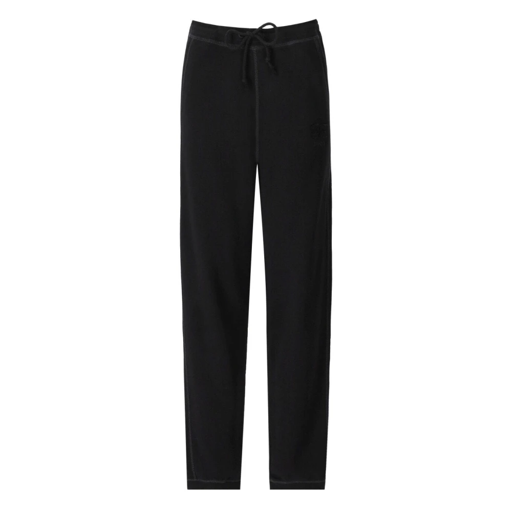 Ganni Women's Black Cotton Embroidered Logo Joggers - Straight Trousers - M - Trousers