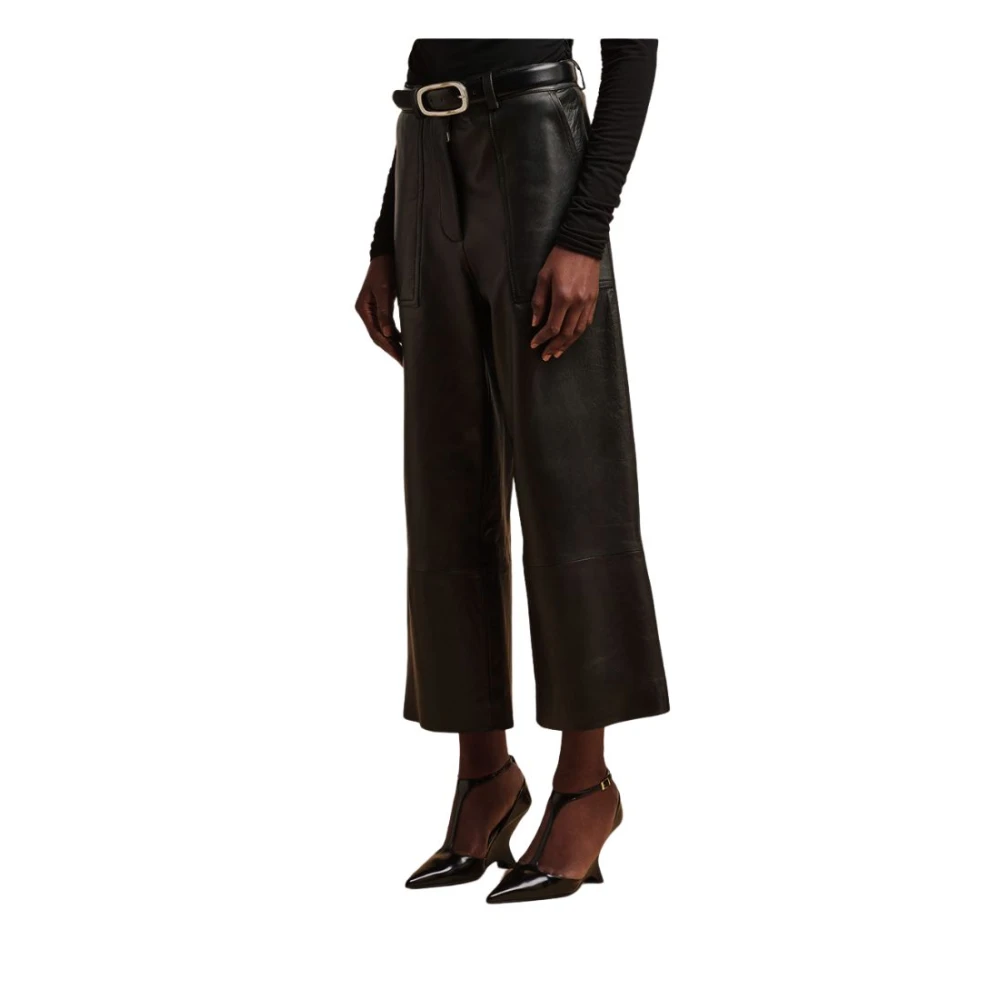 Liviana Conti Zwarte leren rechte pijp crop broek Black Dames