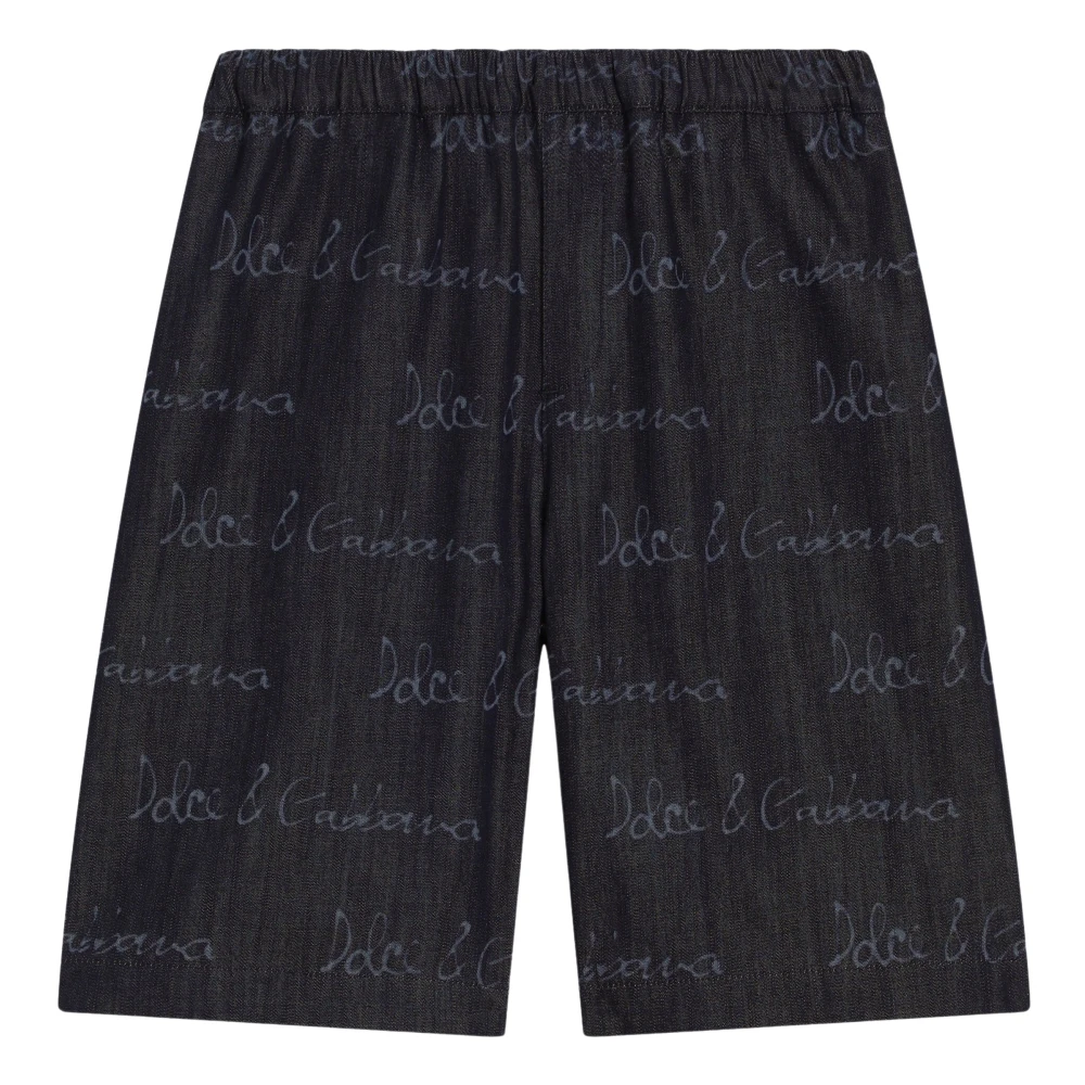 Dolce & Gabbana Blue Shorts, Male, 12 Y, Chambray Logo Bermuda Shorts