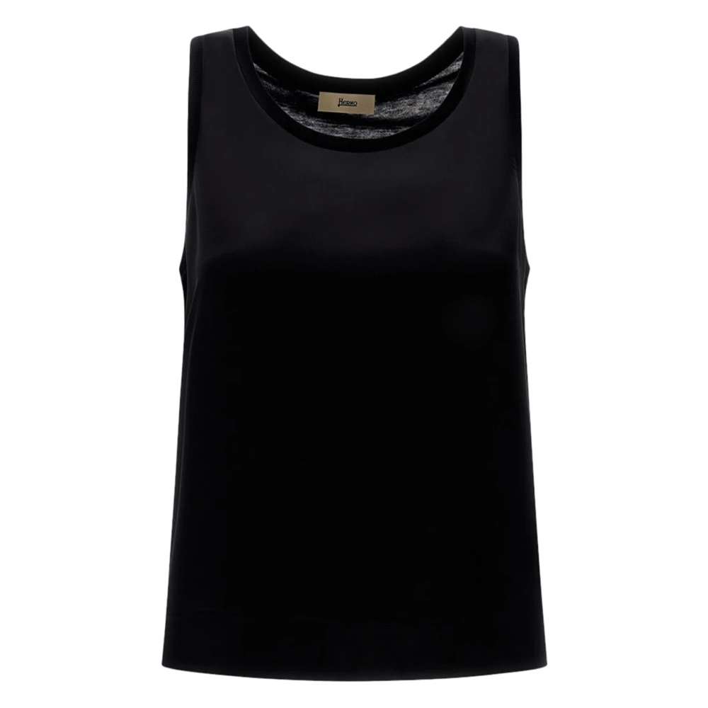 Herno Svart Tanktop I Glam Stickad Effekt Och Satin
