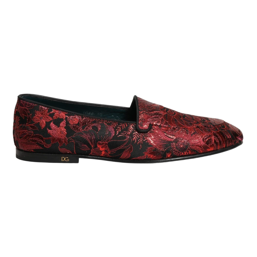 Dolce & Gabbana Men's Red Loafers, 10 Uk, Floral Jacquard Slip-On Loafers