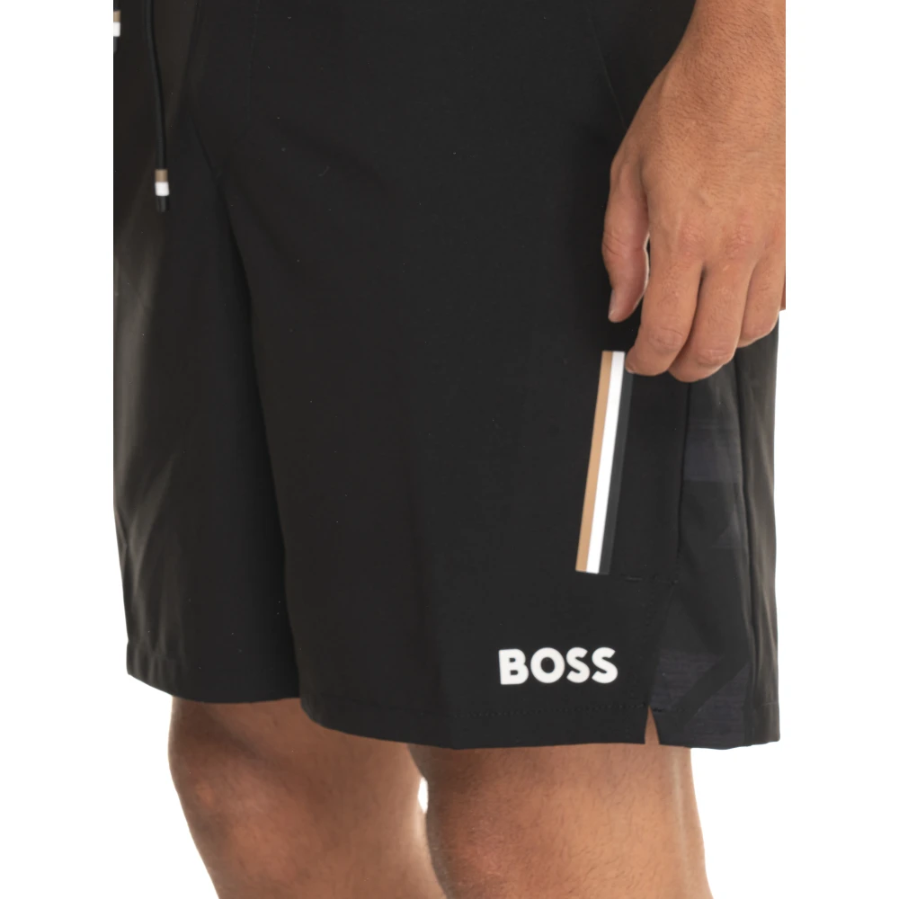 Boss Drawstring Shorts met Zijlogo Black Heren
