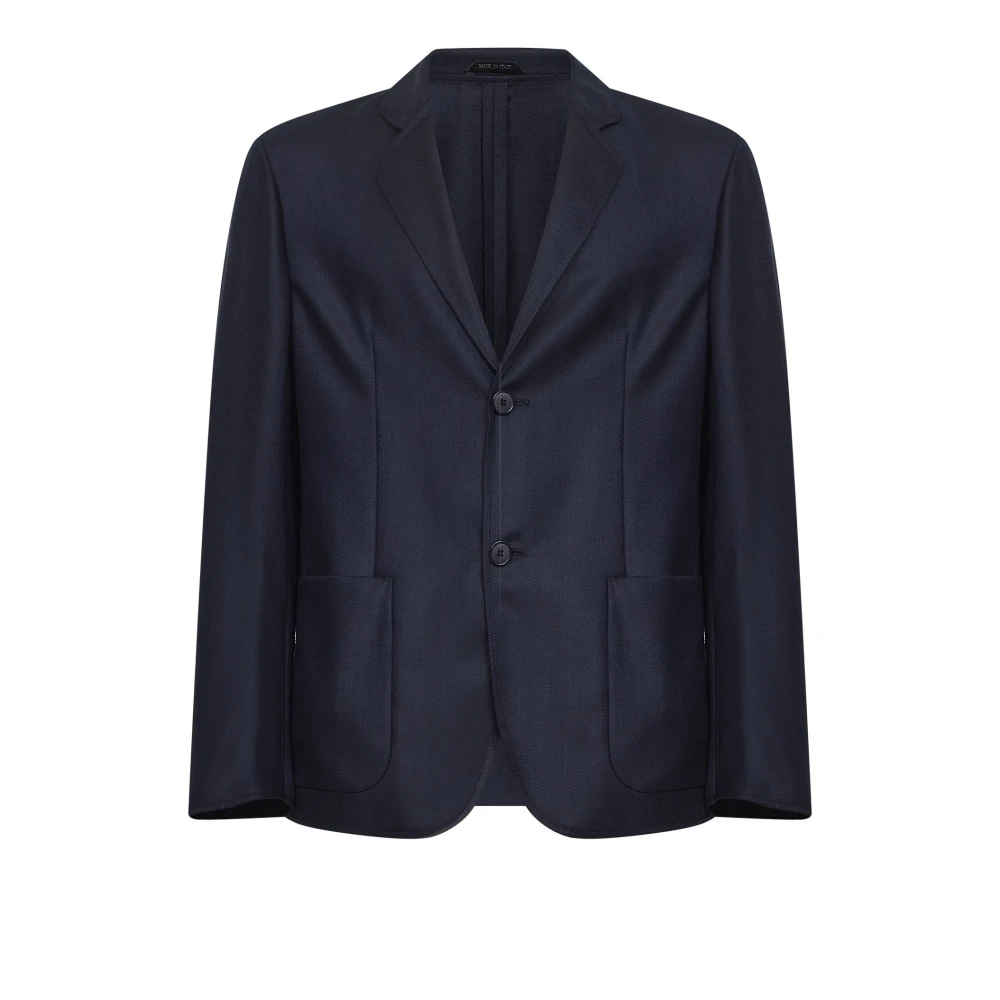 Giorgio Armani Men's Blue Button Herringbone Blazer - Blazers - Xl - Jackets