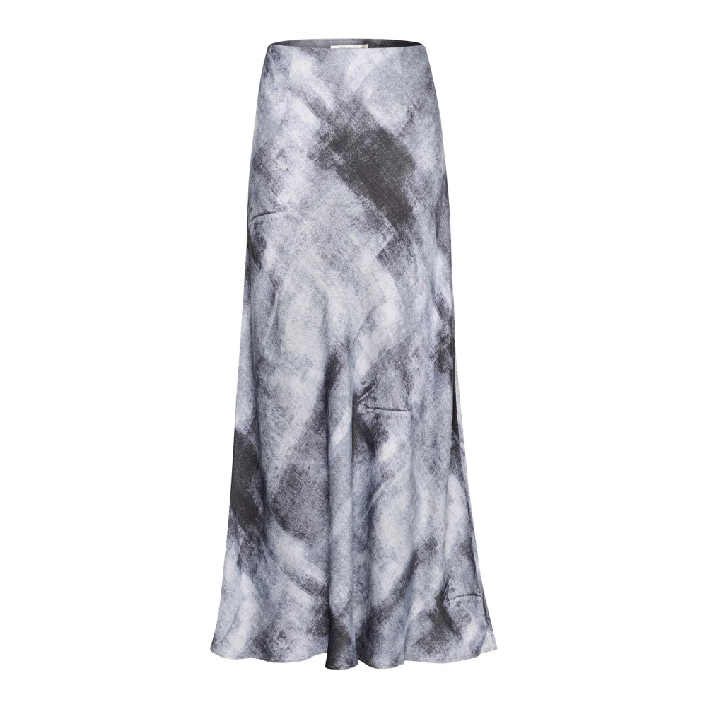 Gestuz Abstract Print High Waist Denim Rok Blue Dames