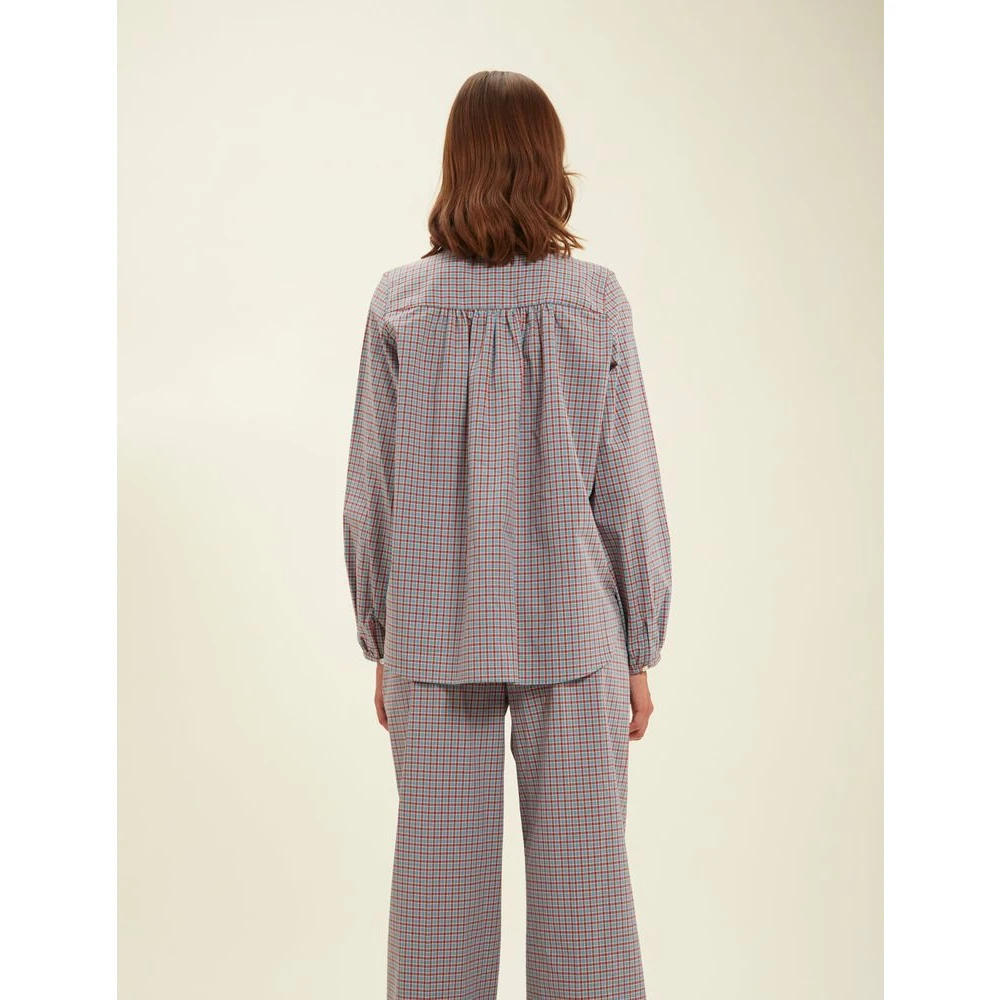 Ines De La Fressange Paris Turquoise Geruite Blouse Rechte Pasvorm Multicolor Dames