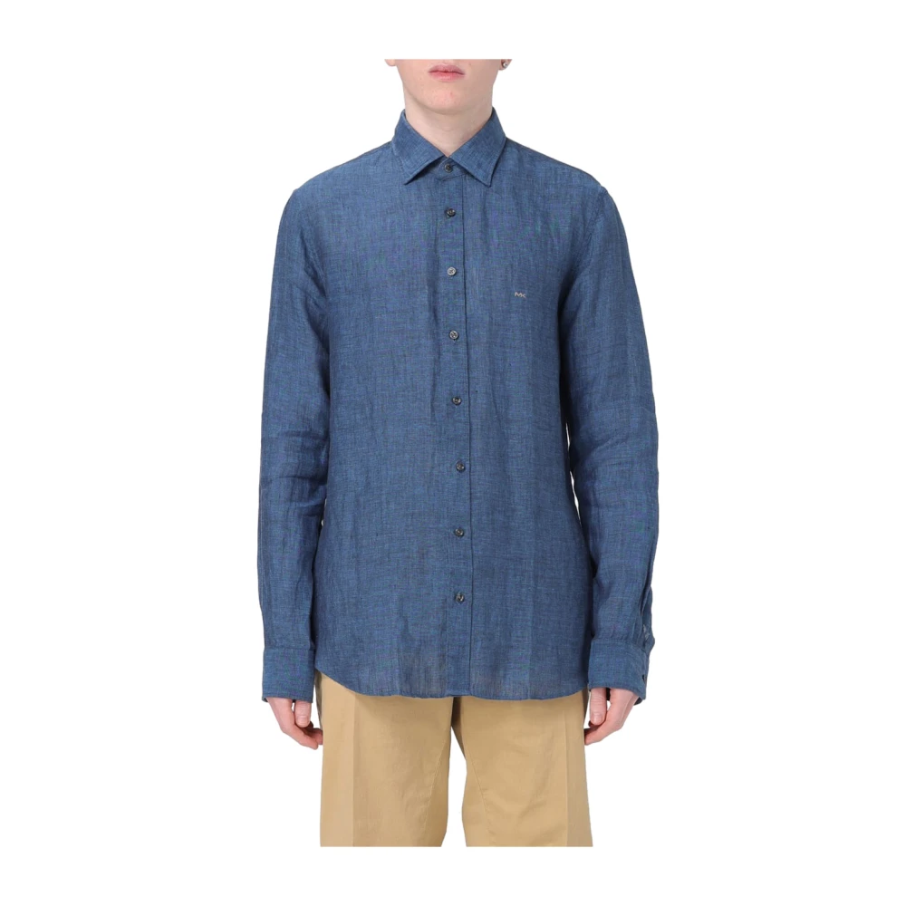 Michael Kors Casual Slim Fit Linnen Overhemd Blue Heren