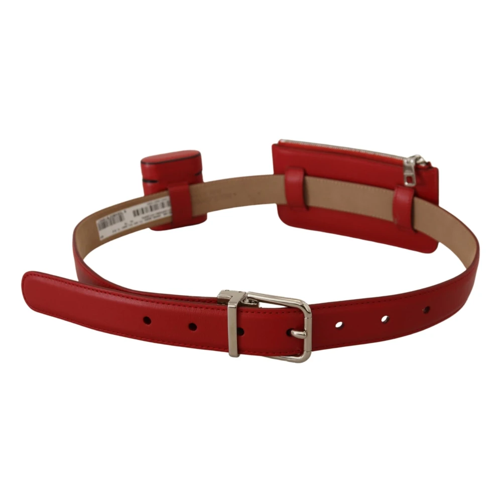 Dolce & Gabbana Rood Leren Riem Airpods Muntportemonnee Red Dames