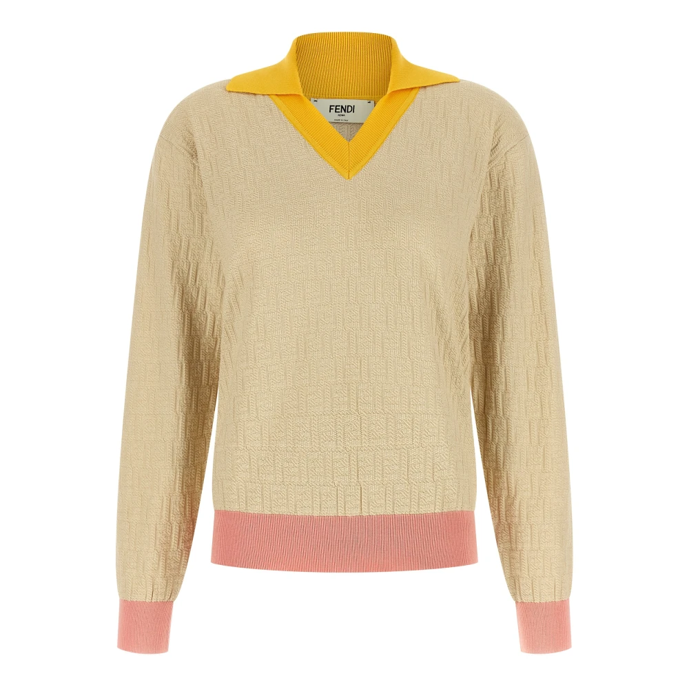 Fendi Women's Multicolor Polo Shirts, M, Cotton And Silk Jumper