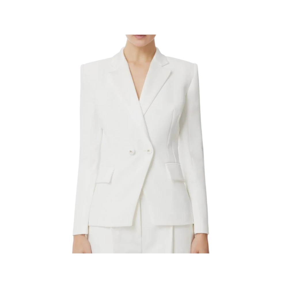 Elisabetta Franchi Chique Ivoor Crepè Jas met Satijn Beige Dames