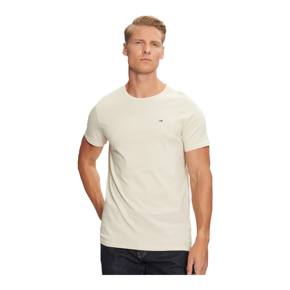 Tommy Jeans Geborduurd logo slim jersey t-shirt Beige Heren