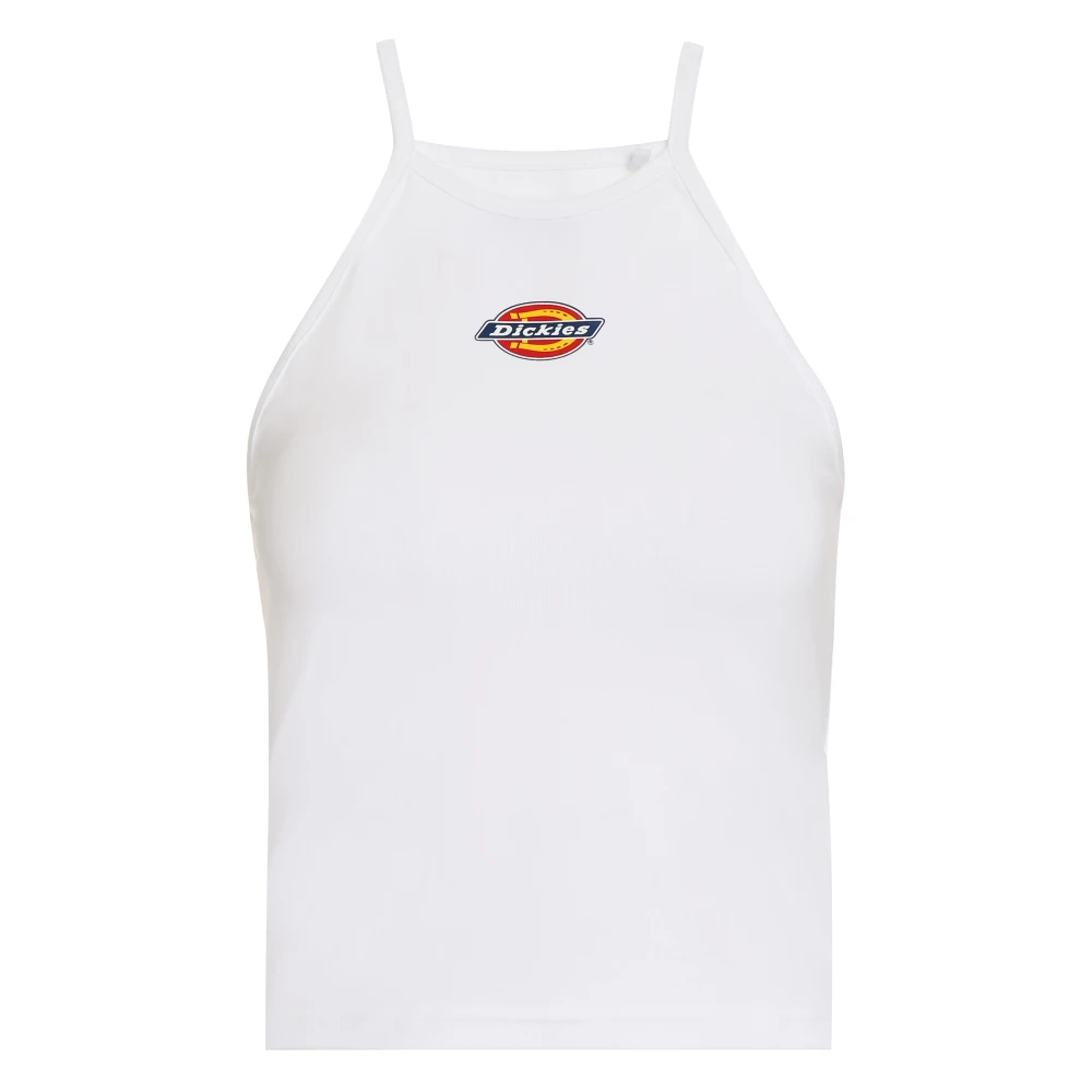 Dickies Logo Print Katoenen Crop Top White Dames
