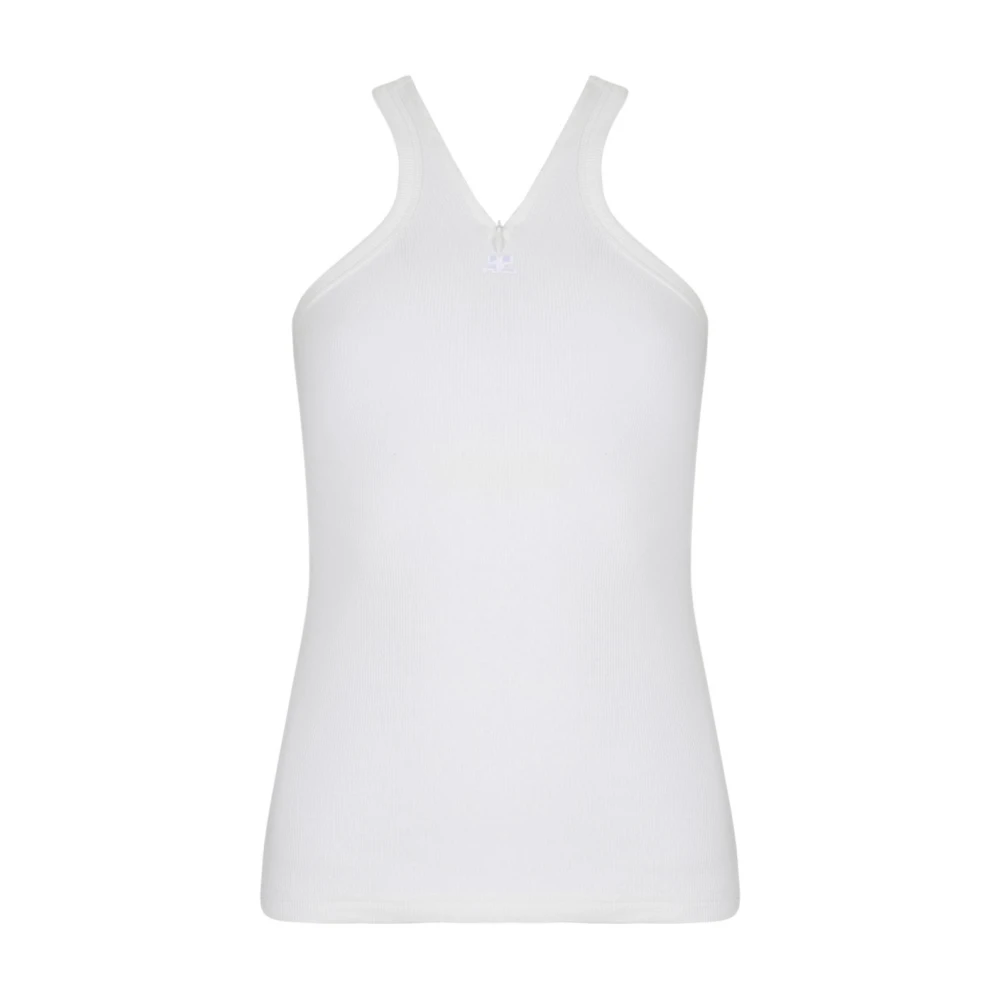 Courrèges Witte Geribbelde Geborduurde Top White Dames