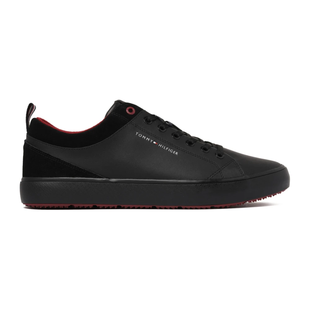 Tommy Hilfiger Zwarte Vulcanized Sneakers- Logo Print Zijkant Heren Schoenen