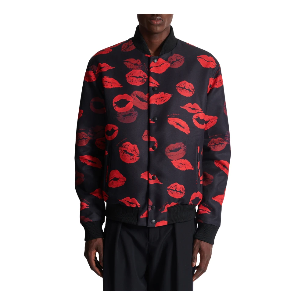Balmain Omkeerbare bomberjack in effen en Kiss-print nylon Multicolor Heren