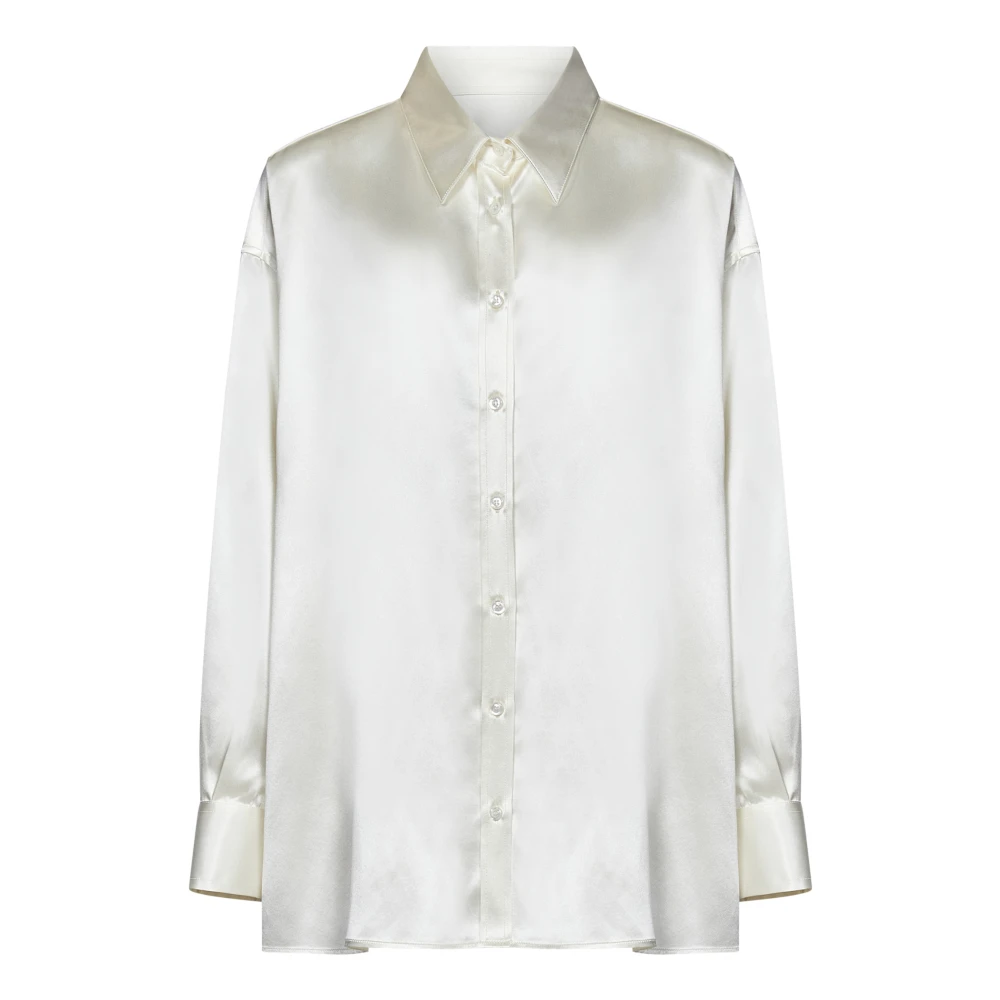Armarium Vit Silke Oversized Skjorta med Mutter-Pärla Knappar White, Dam