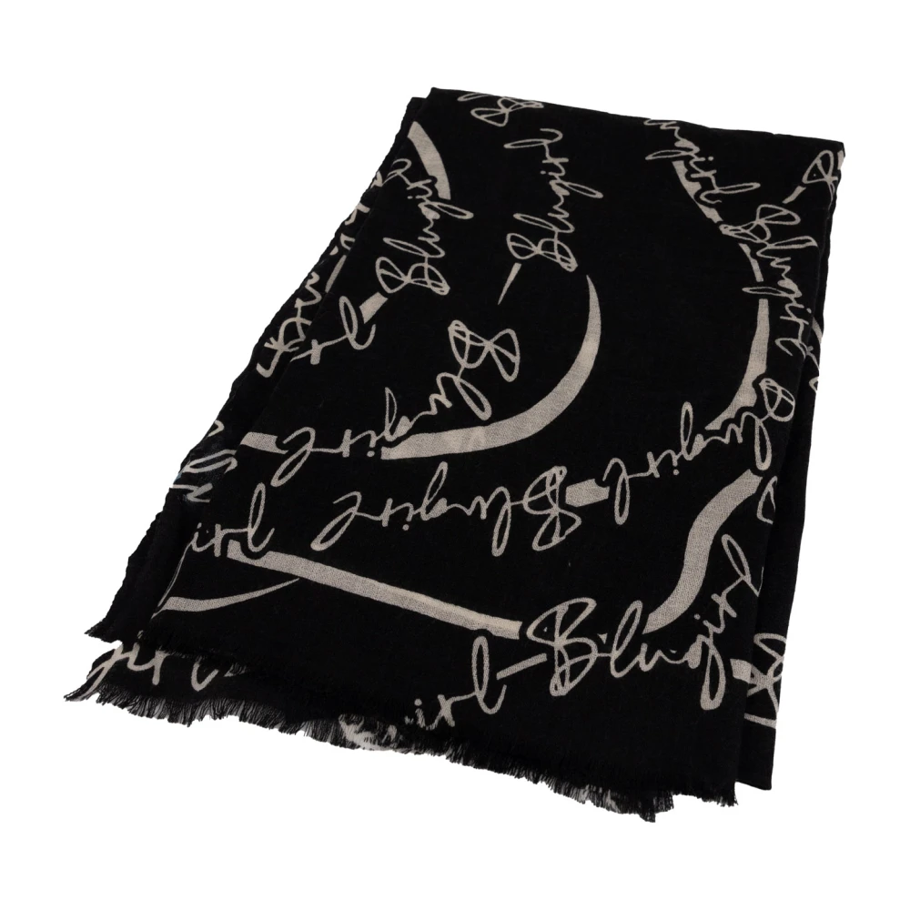 Blugirl Zwart Wol Logo Sjaal Franje Black Dames