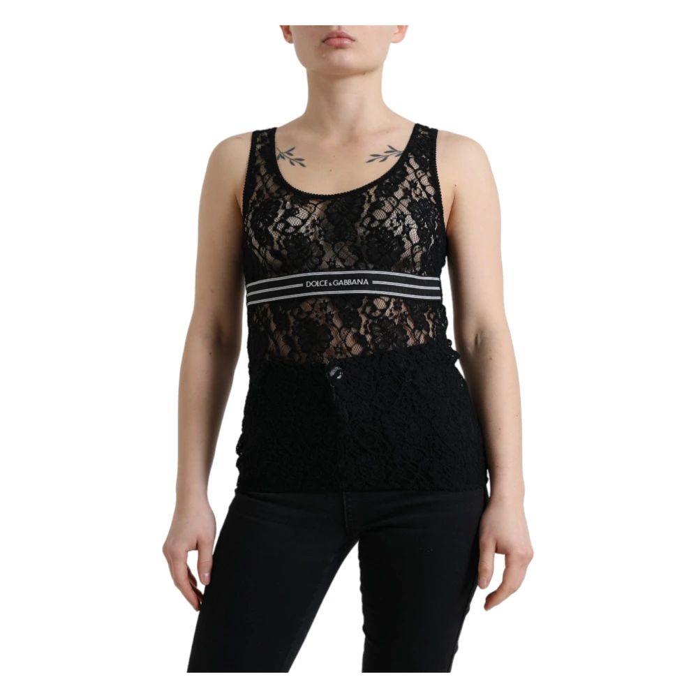 Dolce & Gabbana Elegante kanten tanktop met logodetail Black Dames