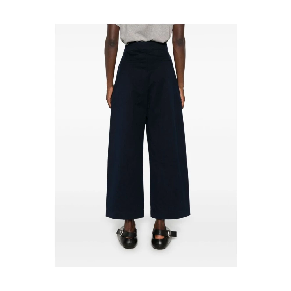 Studio Nicholson Blauwe Katoenen Twill Hoge Taille Broek Blue Dames