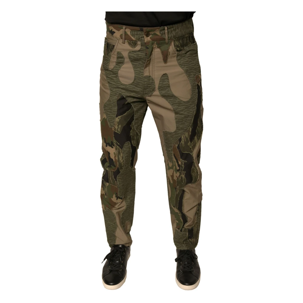Dolce & Gabbana Men's Multicolor Slim-Fit Trousers, M, Camouflage Skinny Trousers With Button Closure