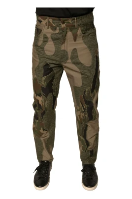 Camouflage Skinny Byxor med Knapp och Dragkedja