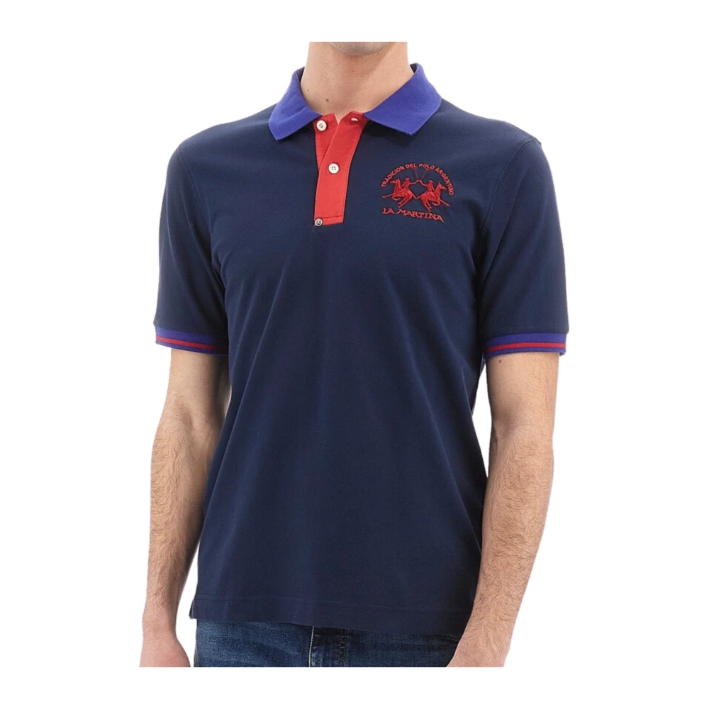 La Martina Men's Blue Short Sleeve Polo Shirt With Buttons - Polo Shirts - M - Tops