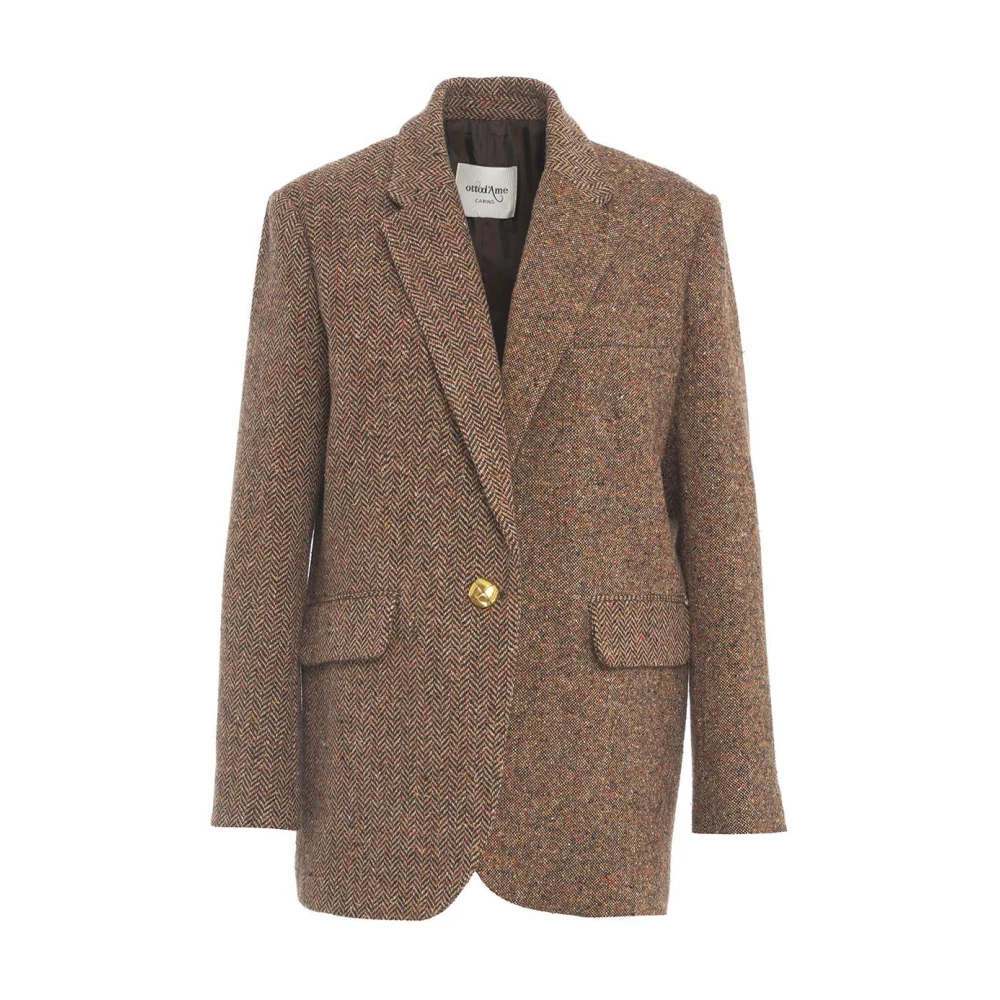 Ottod'Ame Bruine Wollen Blazer Elegant Ontwerp Brown Dames