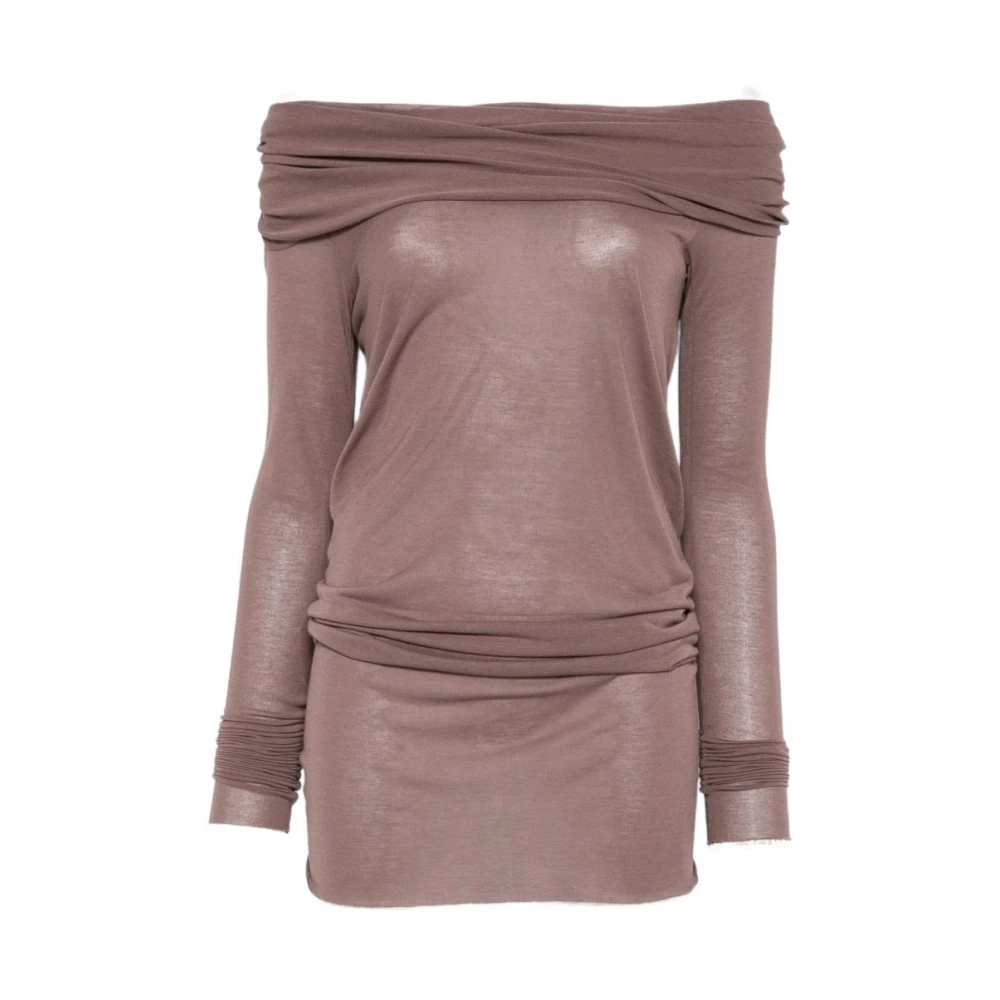 Rick Owens , Long Sleeve T-Shirts, Female, Brown, M, Off-Shoulder Long-Sleeve T-Shirt