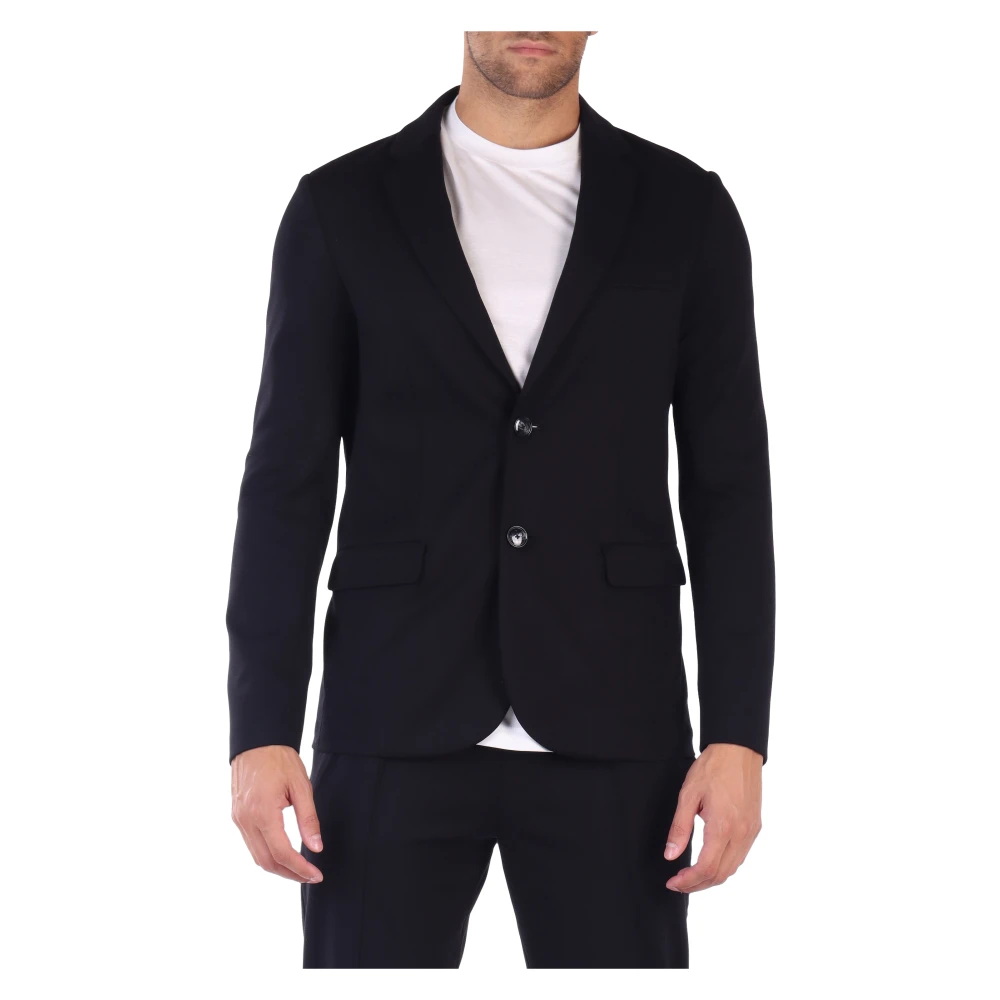 Emporio Armani Viscose jasje met contrastdetails Black Heren