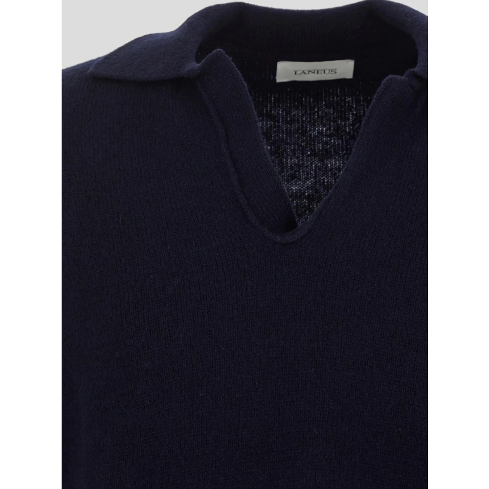 Laneus Wollen Gebreide Polo Blue Heren