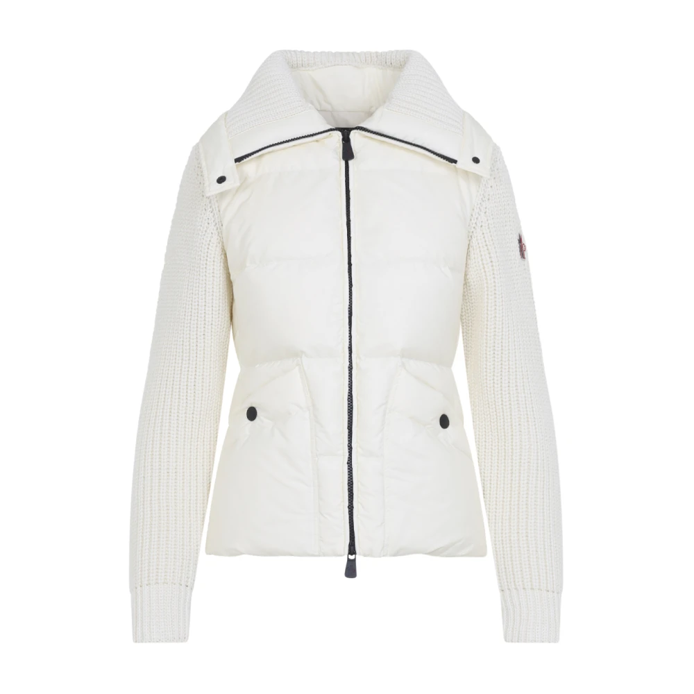 Moncler Quilted Wool Cardigan With Zip - Female - Cardigans - Beige - L - Knitwear - Image 3