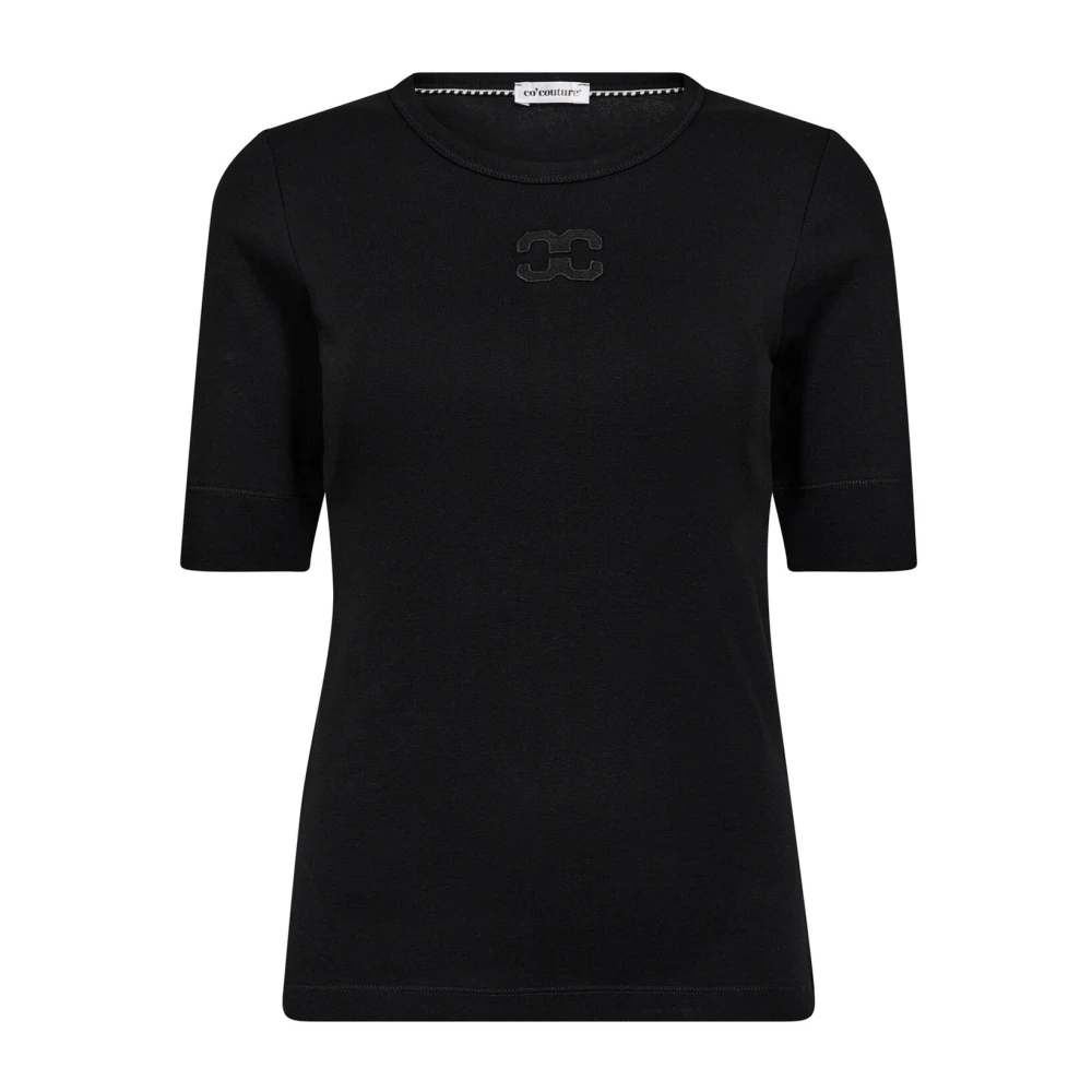 Co'couture Women's Black T-Shirts, L, Embroidered Tee Top