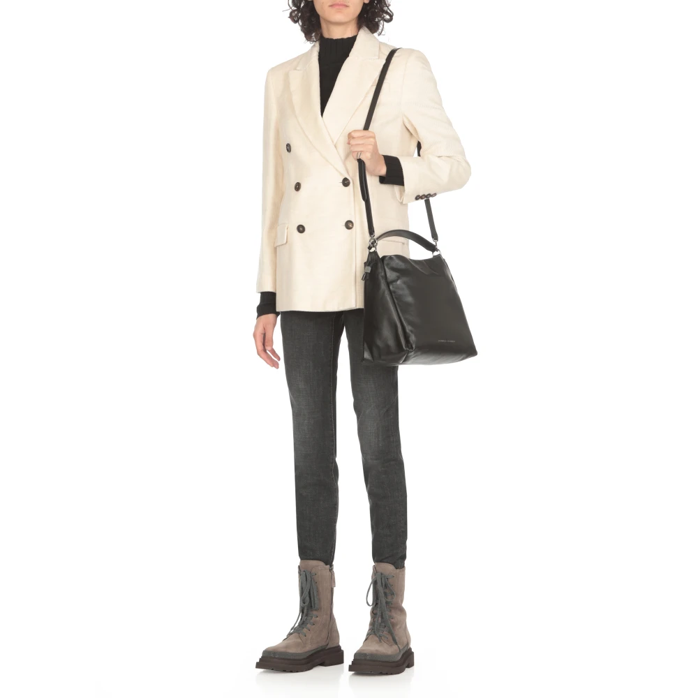 BRUNELLO CUCINELLI Zwarte Leren Handtas met Koordsluiting Black Dames
