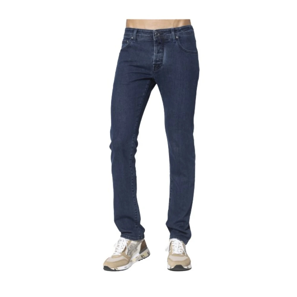 Jacob Cohën Donkerblauwe Gewassen Slim Fit Jeans met Grafische Patch Blue Heren
